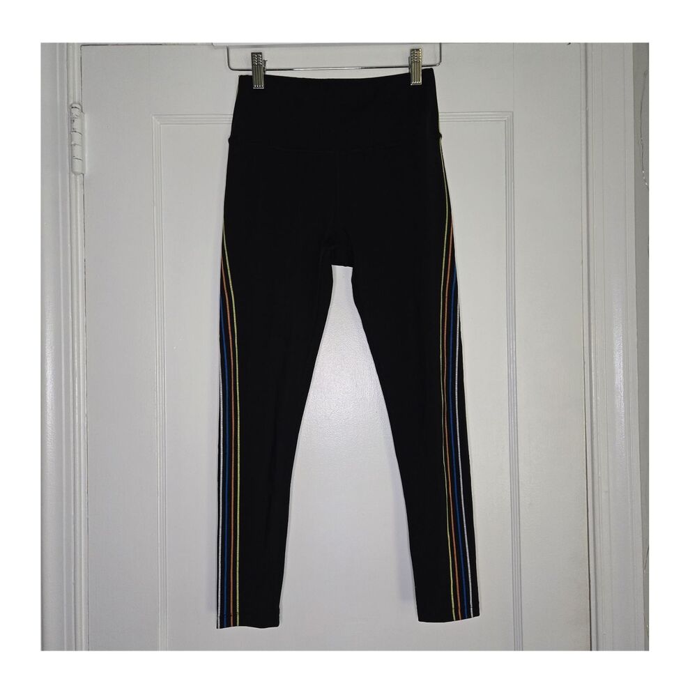 Zyia Active Striped Leggings Womens 4 Black Multicolor Ankle Stretch